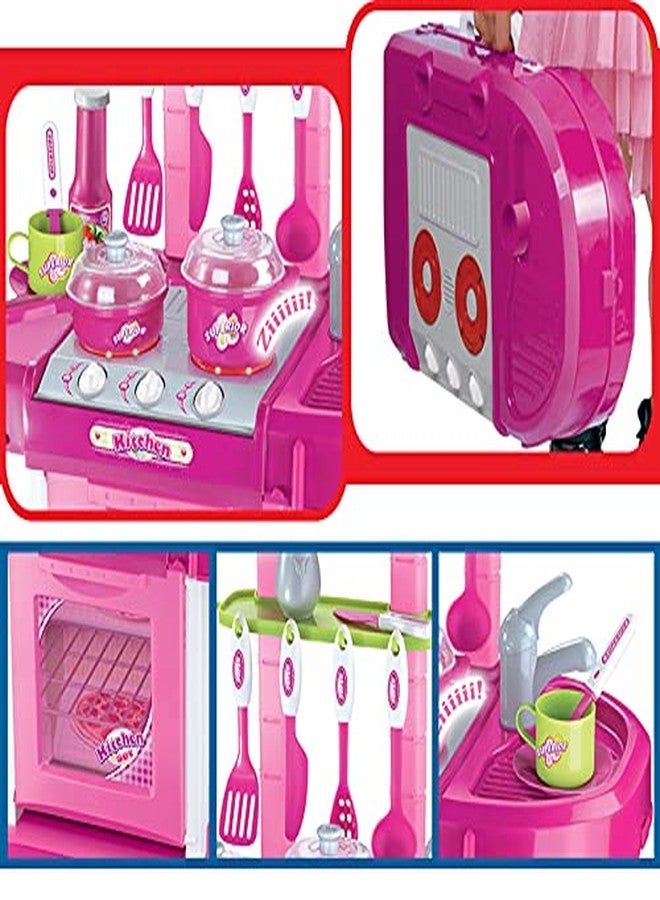 Goodmarts Kitchen-008 Play Set with Realistic Lights and Sounds, Play Sink with Running Water for Kids 58 Pcs (Pink) (GM-KTS-39) - Image 3
